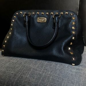 MICHAEL KORS Gold Studded Black Leather Bag
